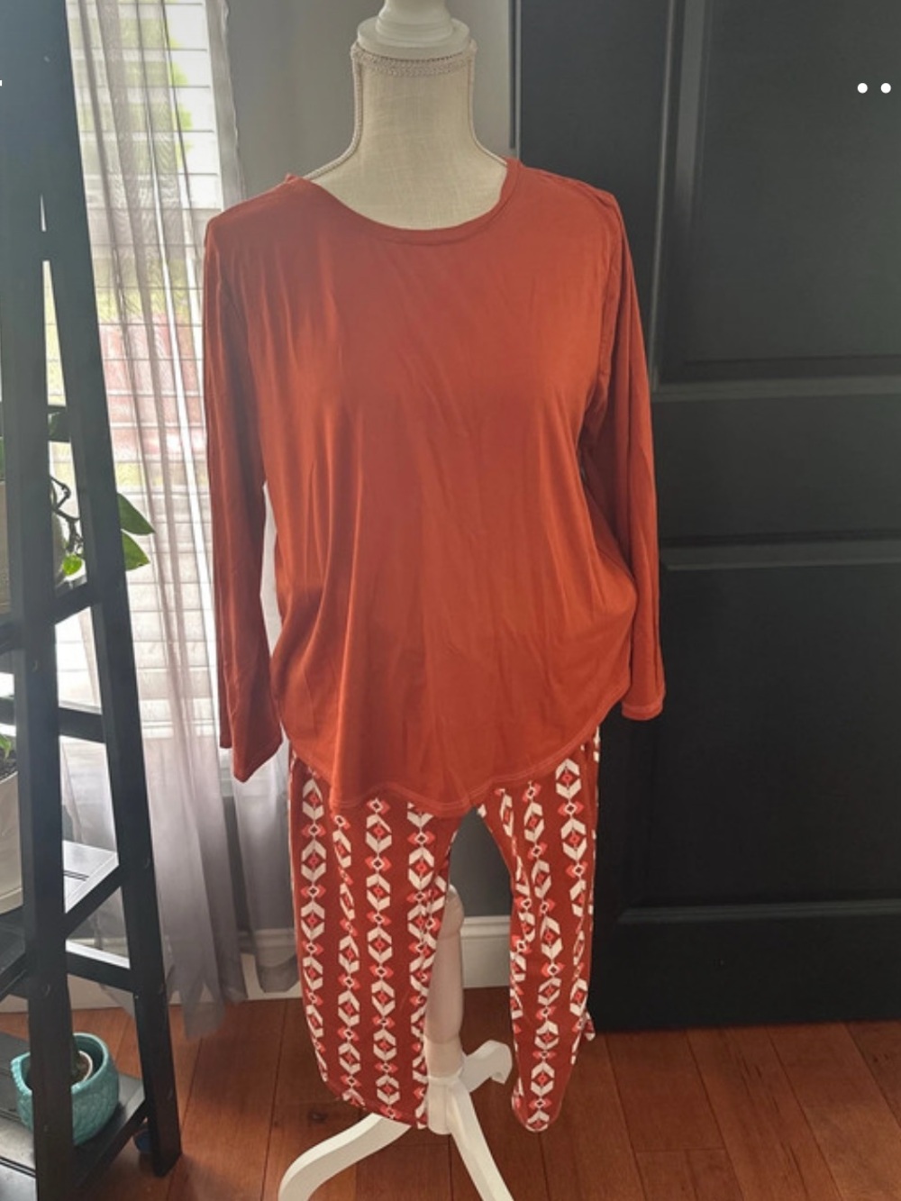 AnyBody Rust Orange Lounge Top with Cream Accent